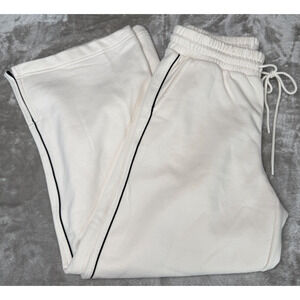 Loft Lou & Grey Piped Elite Wide Leg Sweatpants Ivory Black Womens Size M